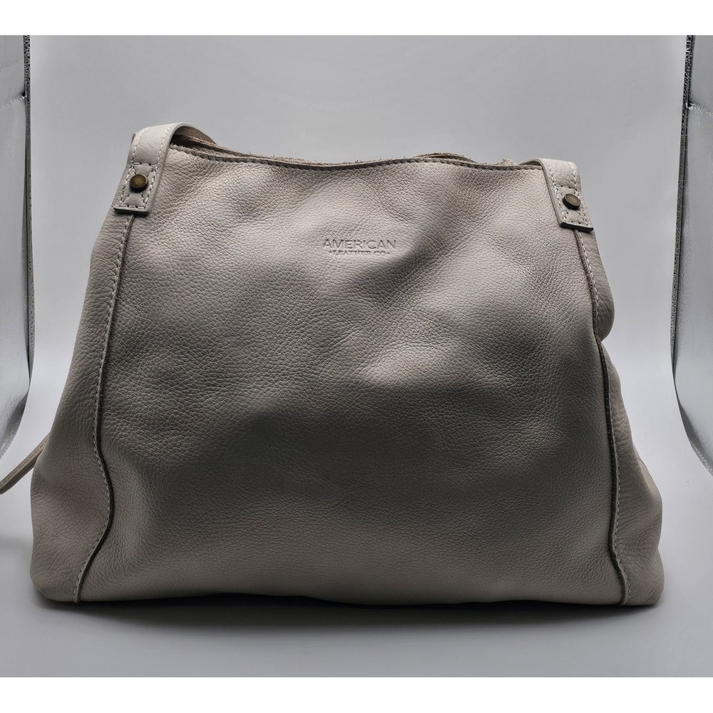 American Leather Co. Liberty Shopper Shoulder Bag Light Beige/Cream Pebbled